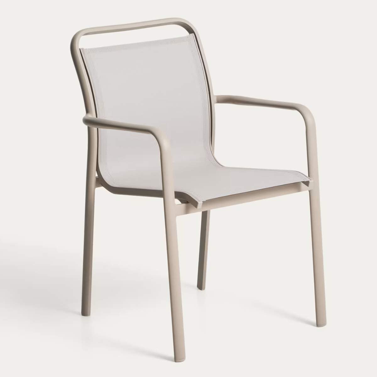 Kave Home Luri stackable chair in ecru aluminium and beige texteline