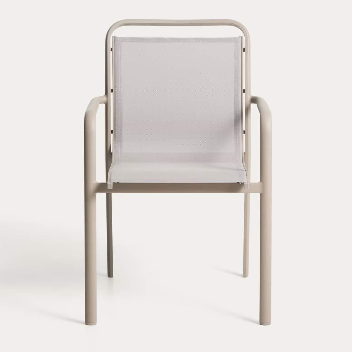 Kave Home Luri stackable chair in ecru aluminium and beige texteline