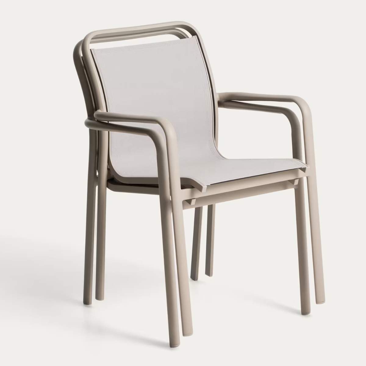 Kave Home Luri stackable chair in ecru aluminium and beige texteline