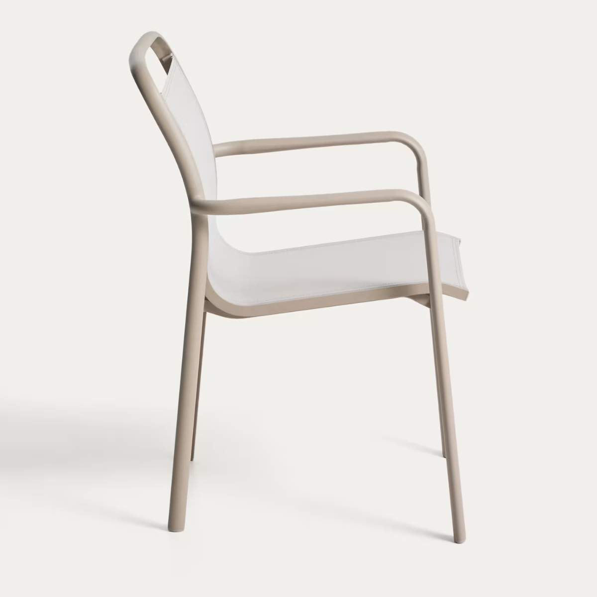 Kave Home Luri stackable chair in ecru aluminium and beige texteline