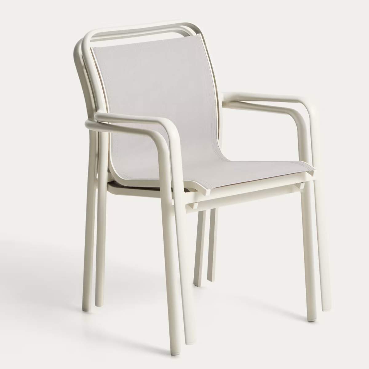 Kave Home Luri stackable chair in ecru aluminium and beige texteline