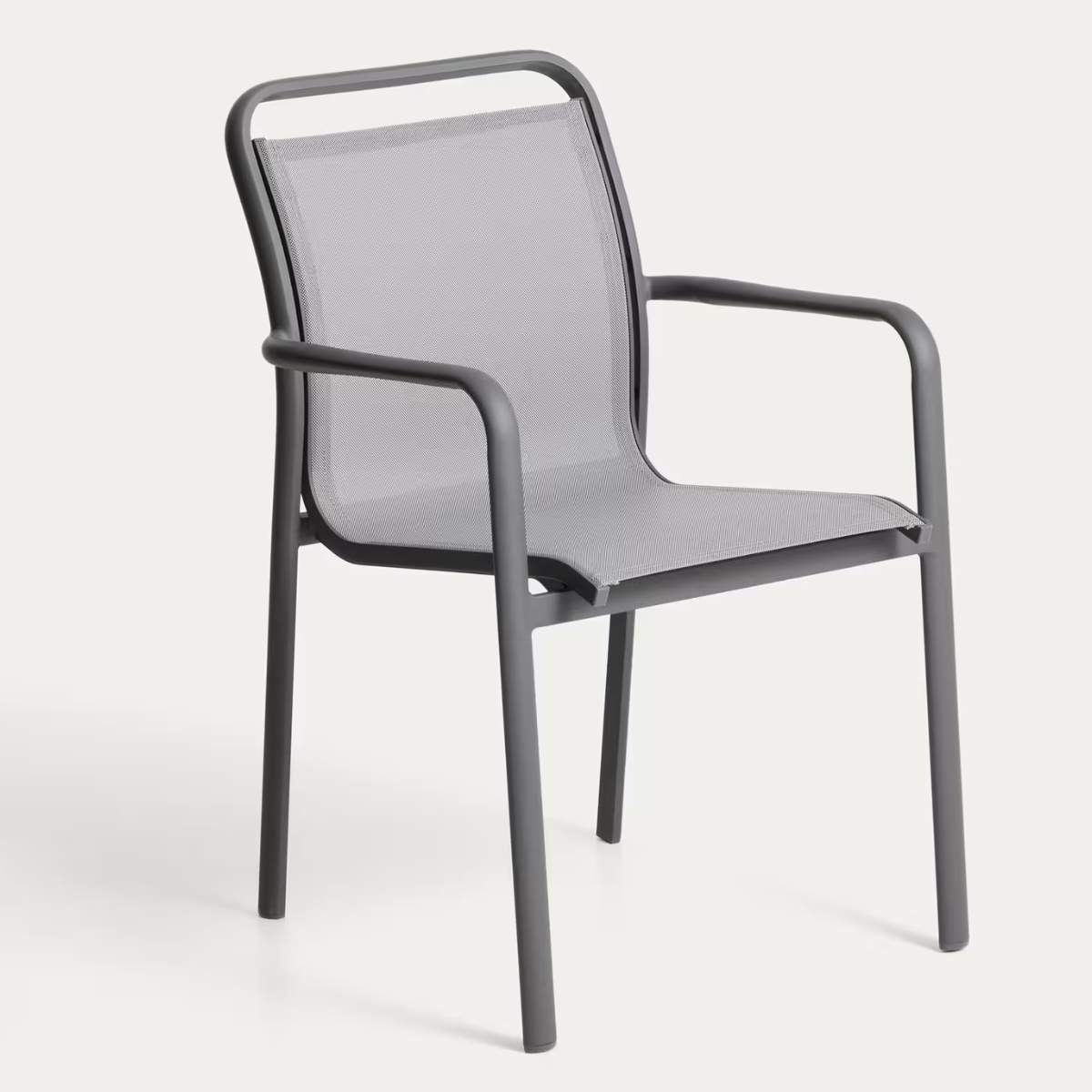Kave Home Luri stackable chair in ecru aluminium and beige texteline