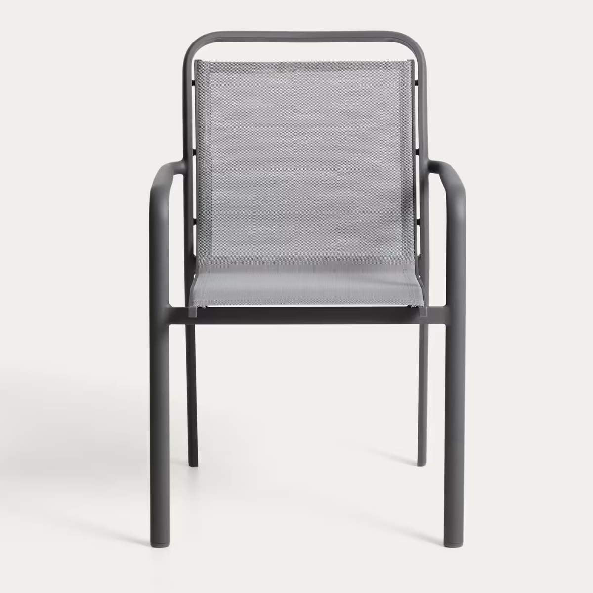 Kave Home Luri stackable chair in ecru aluminium and beige texteline