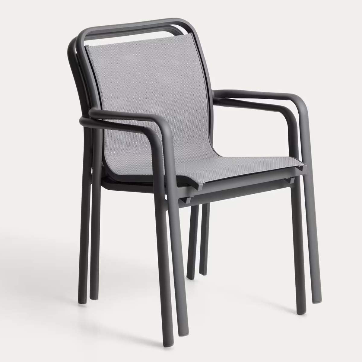 Kave Home Luri stackable chair in ecru aluminium and beige texteline