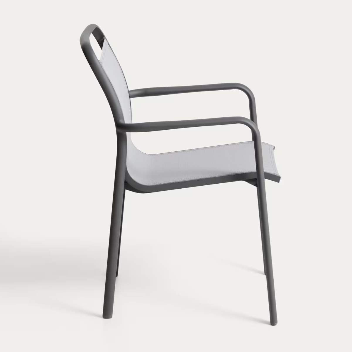 Kave Home Luri stackable chair in ecru aluminium and beige texteline