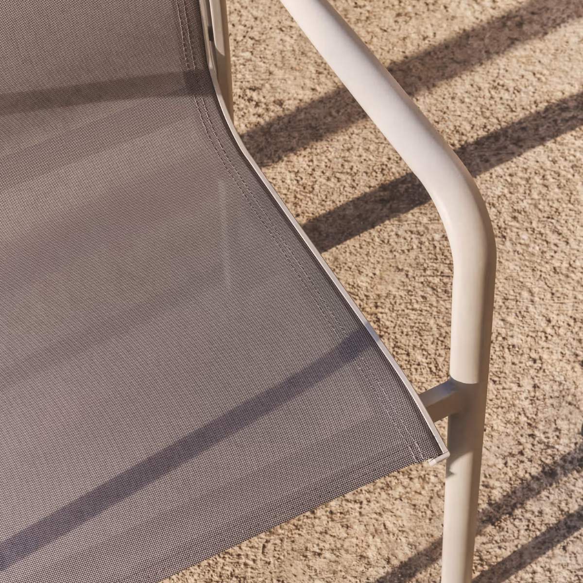 Kave Home Luri stackable chair in ecru aluminium and beige texteline