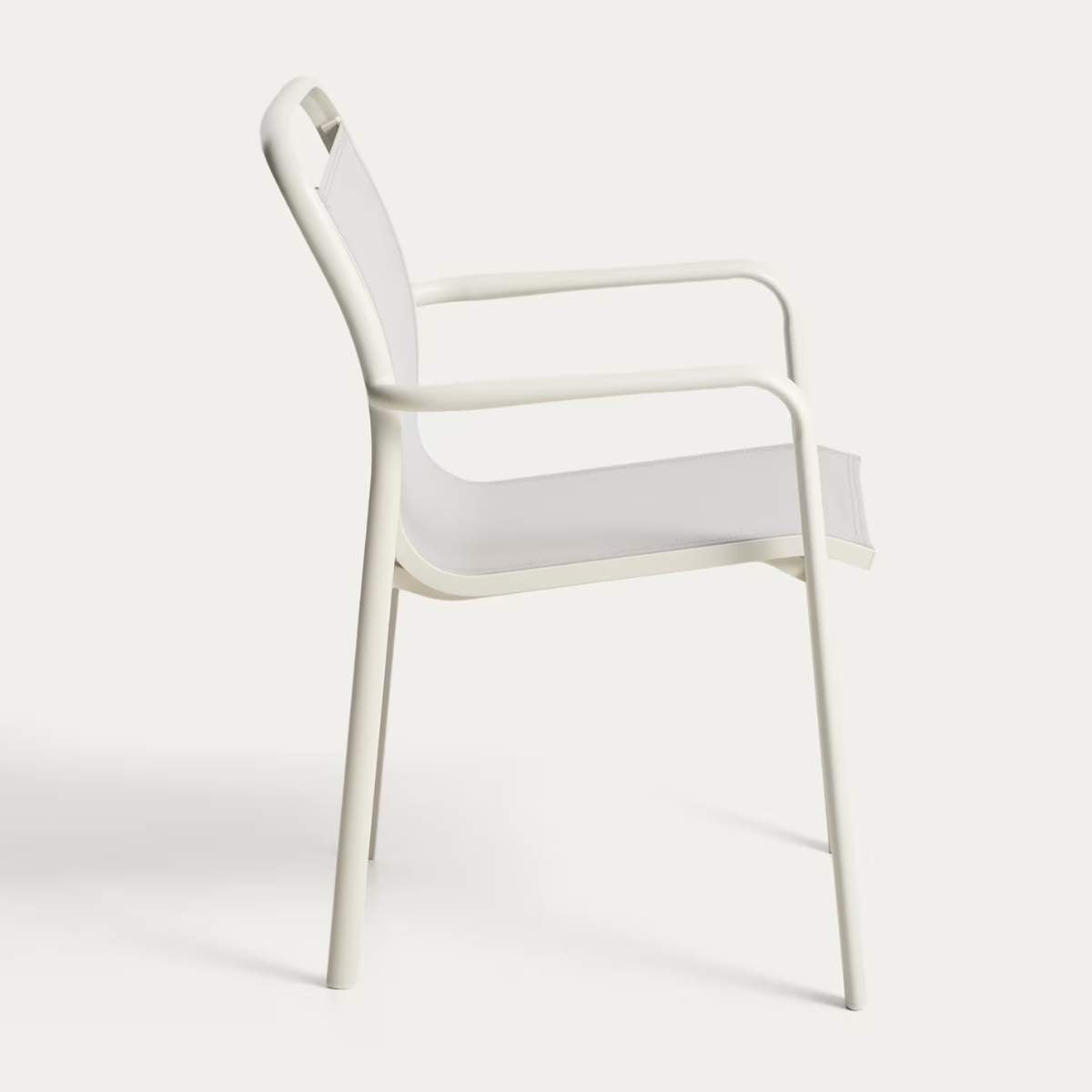 Kave Home Luri stackable chair in ecru aluminium and beige texteline