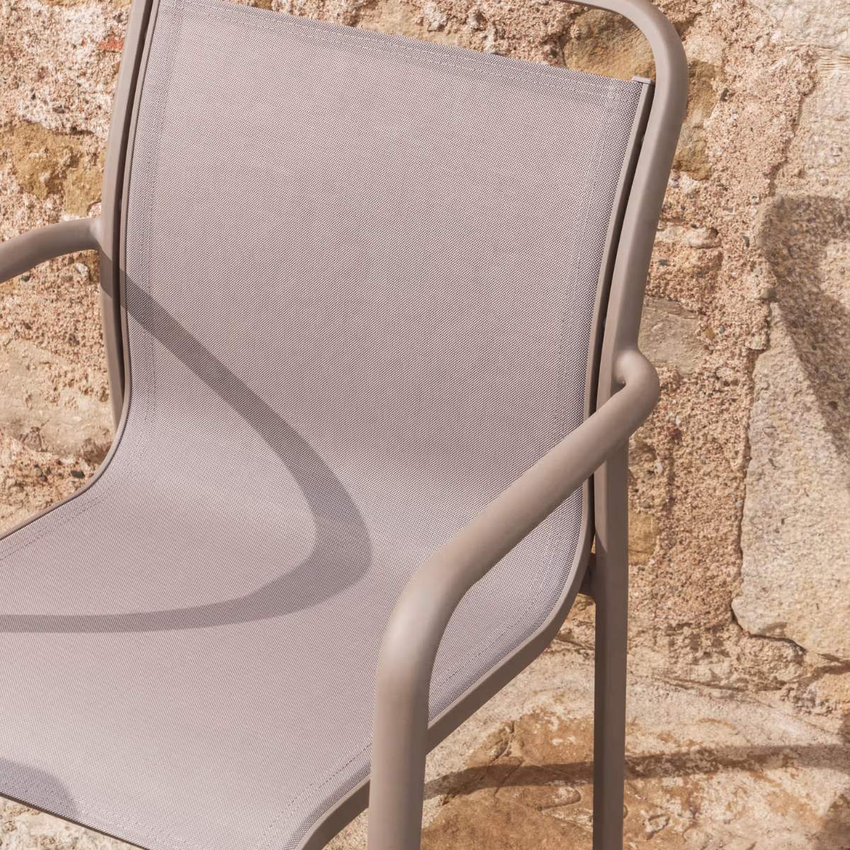 Kave Home Luri stackable chair in ecru aluminium and beige texteline