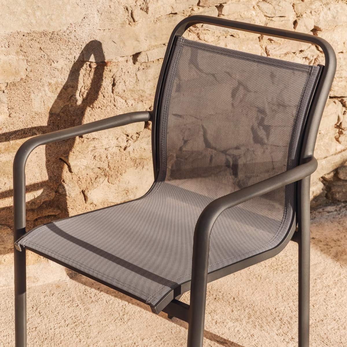 Kave Home Luri stackable chair in ecru aluminium and beige texteline