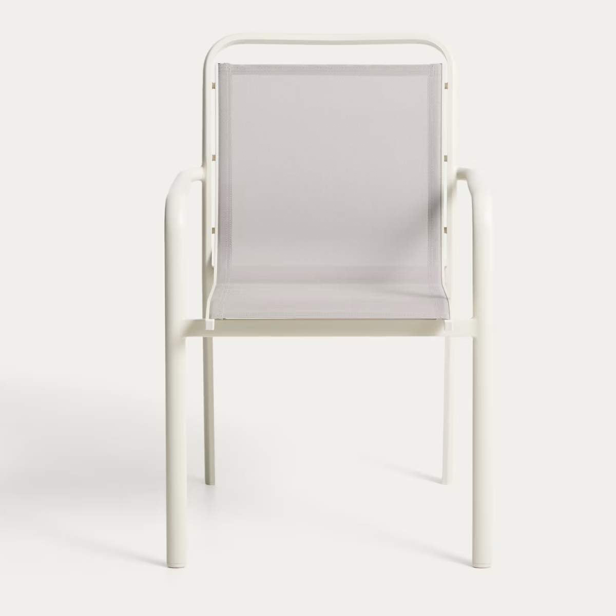 Kave Home Luri stackable chair in ecru aluminium and beige texteline