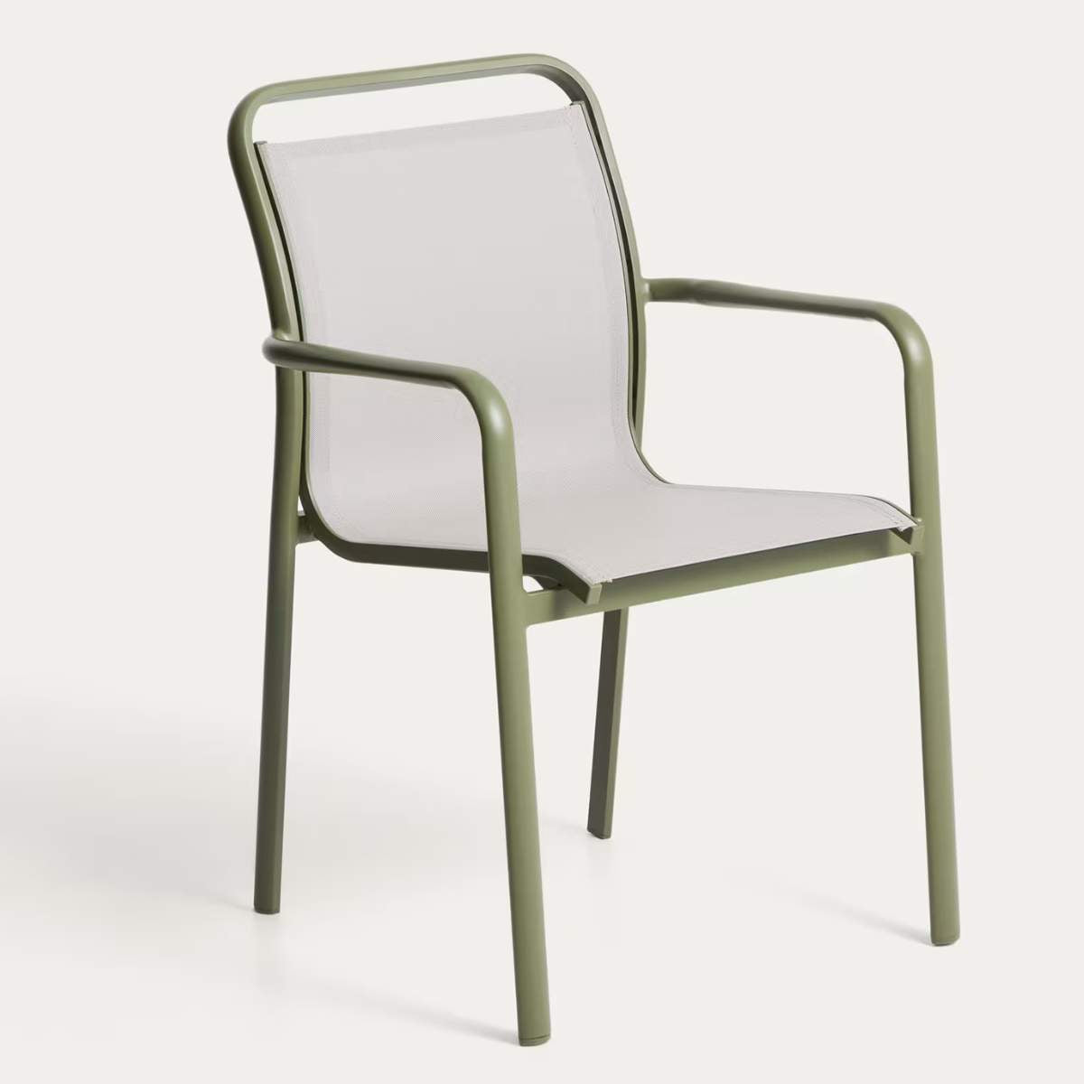 Kave Home Luri stackable chair in ecru aluminium and beige texteline