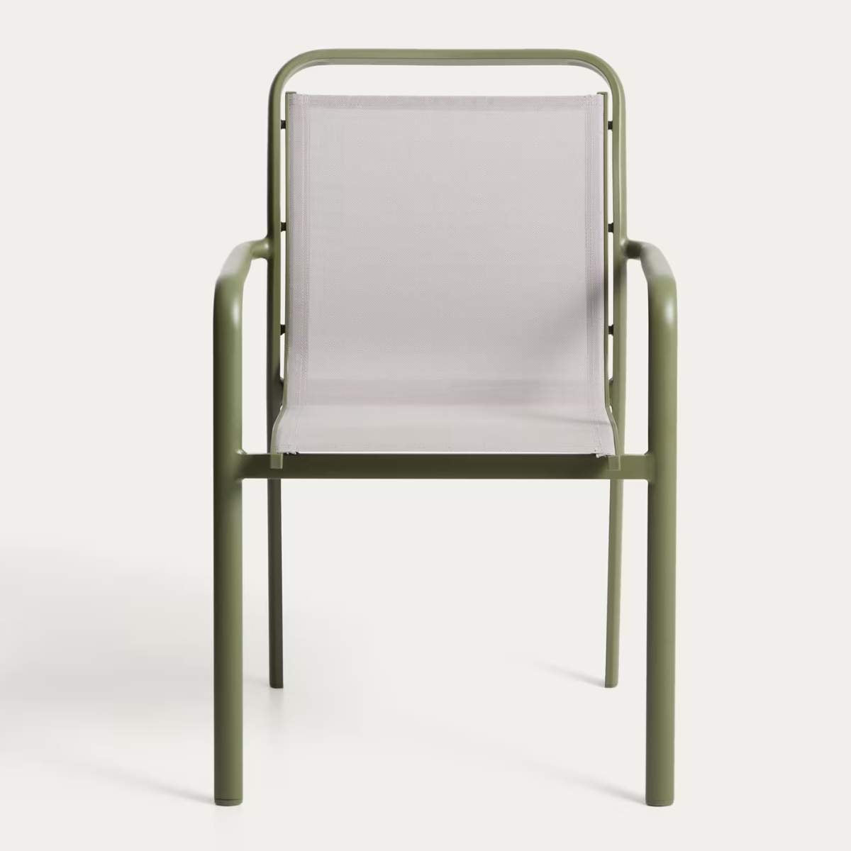 Kave Home Luri stackable chair in ecru aluminium and beige texteline