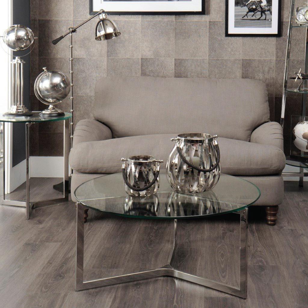 Lynton Stainless Steel And Glass Coffee Table-Beaumonde