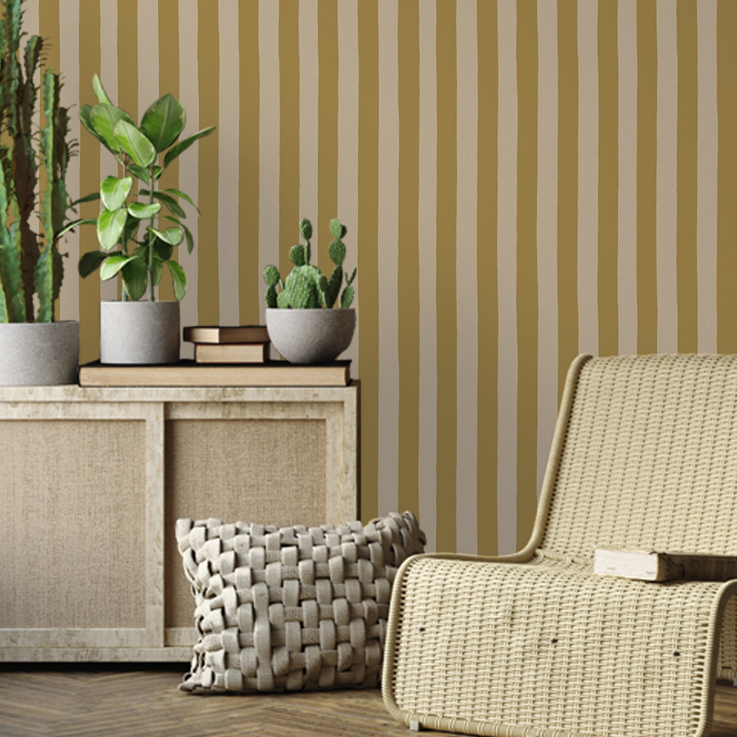 Josephine Munsey Medium Hand Painted Stripe - Summer Evening and Parsnip - Roll
