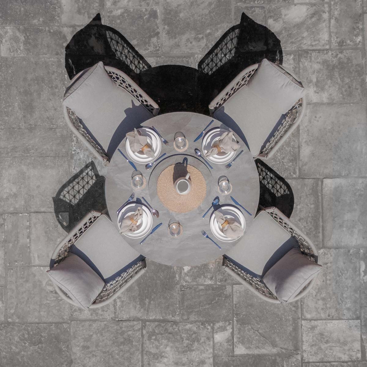 Maze Cool Linen Monaco 4 Seat Round Dining Set