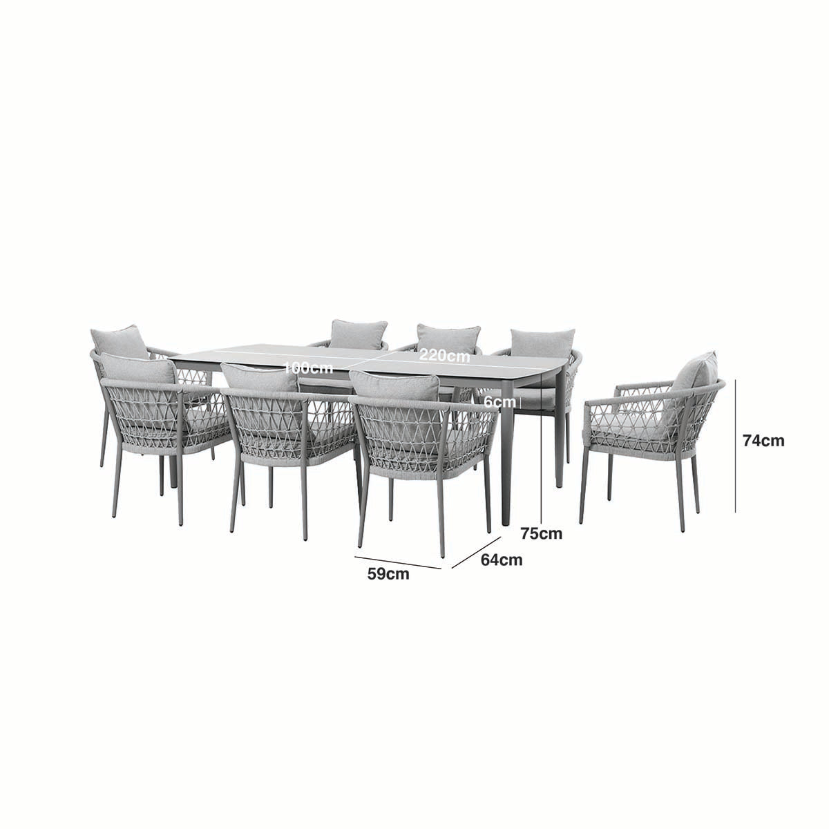 Maze Cool Linen Monaco 8 Seat Rectangular Dining Set