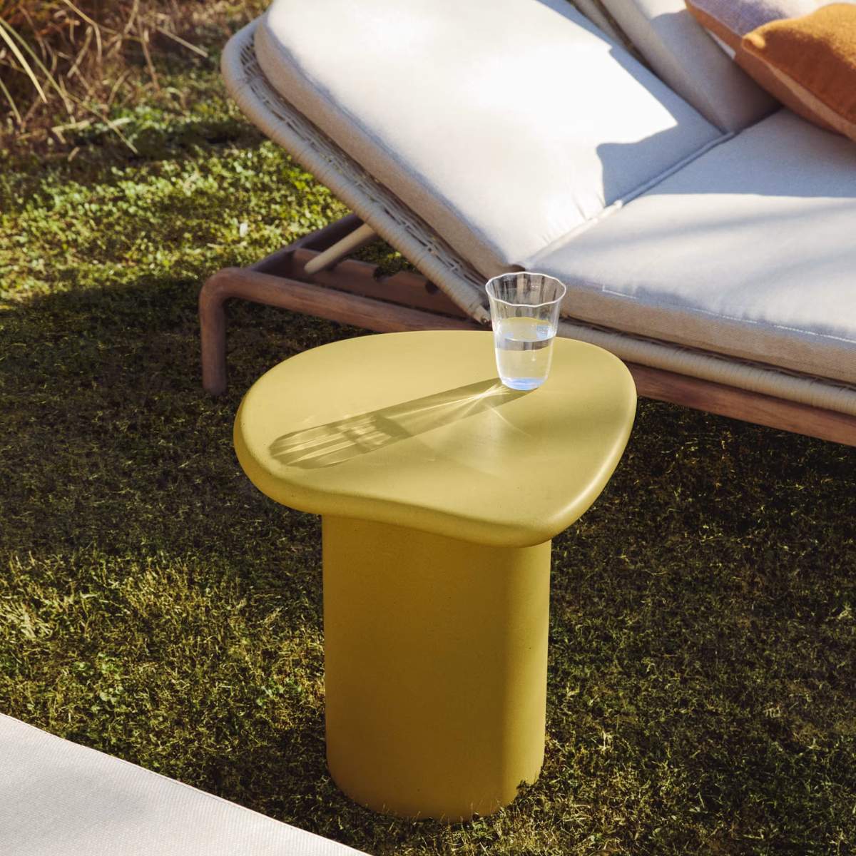 Kave Home Macarella side table in mustard concrete 48 x 47cm