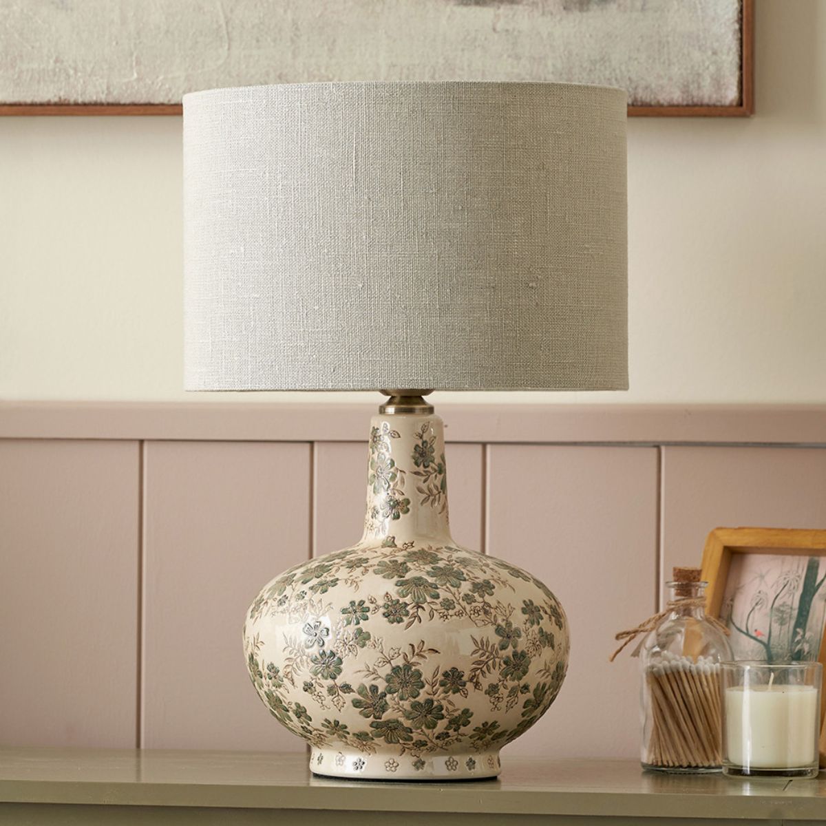 Pacific Lifestyle Maeve Green Floral Ceramic Table Lamp Base