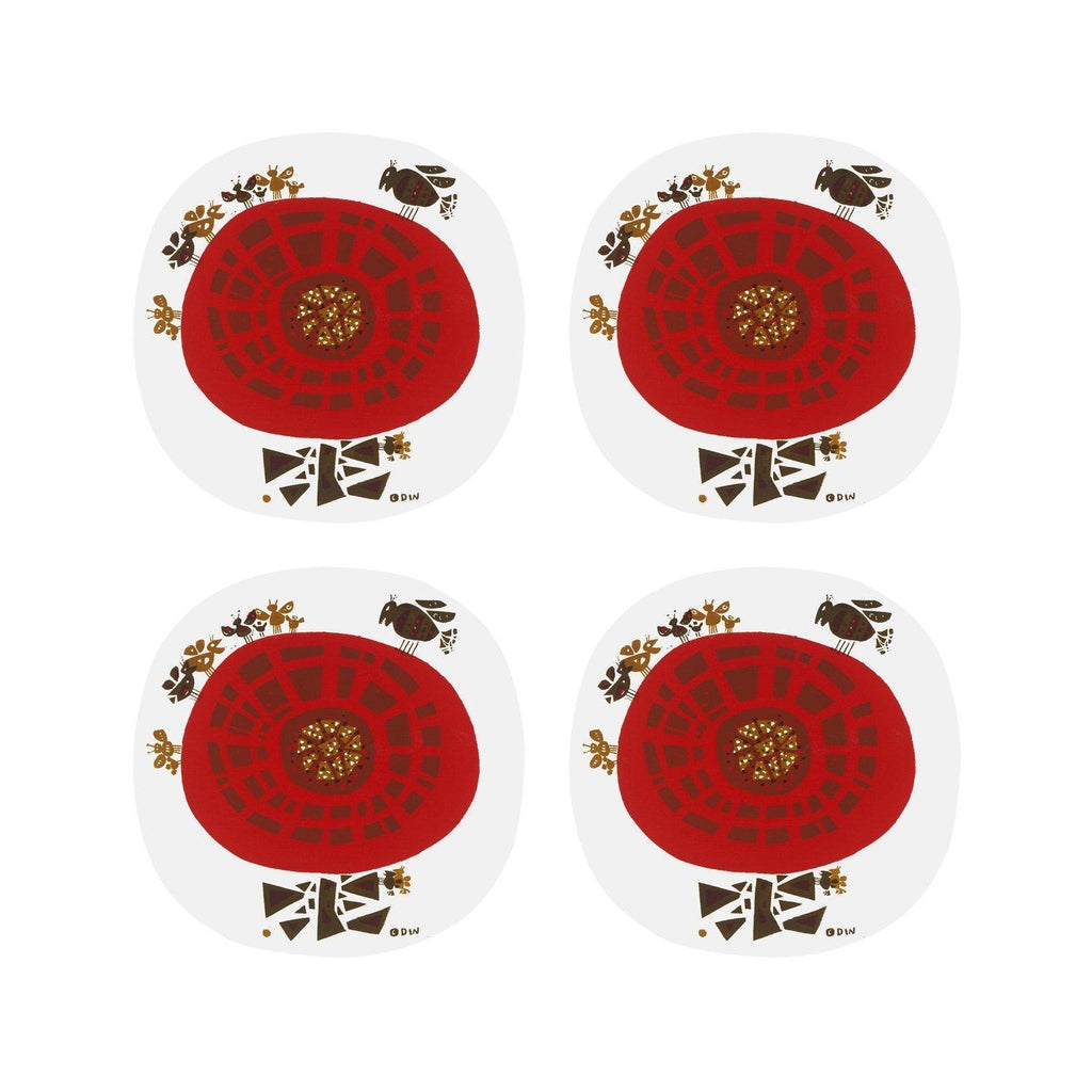 Magpie David Weidman Studio Red Coasters Flower & Bug-Beaumonde