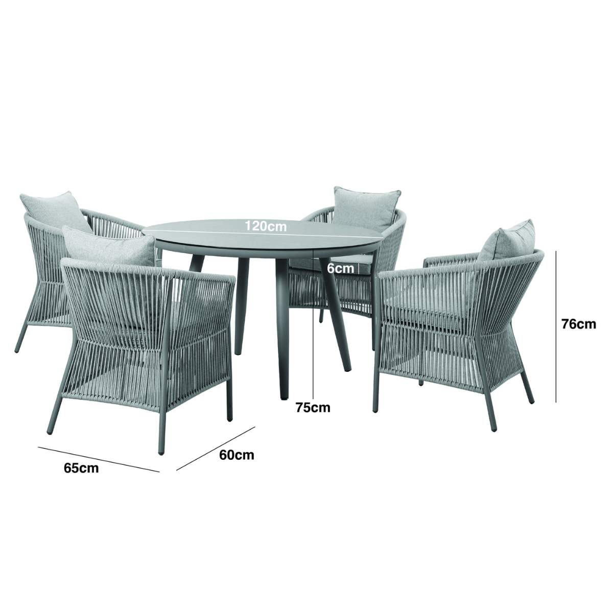 Maze Maldives Rope Weave 4 Seat Round Dining Set
