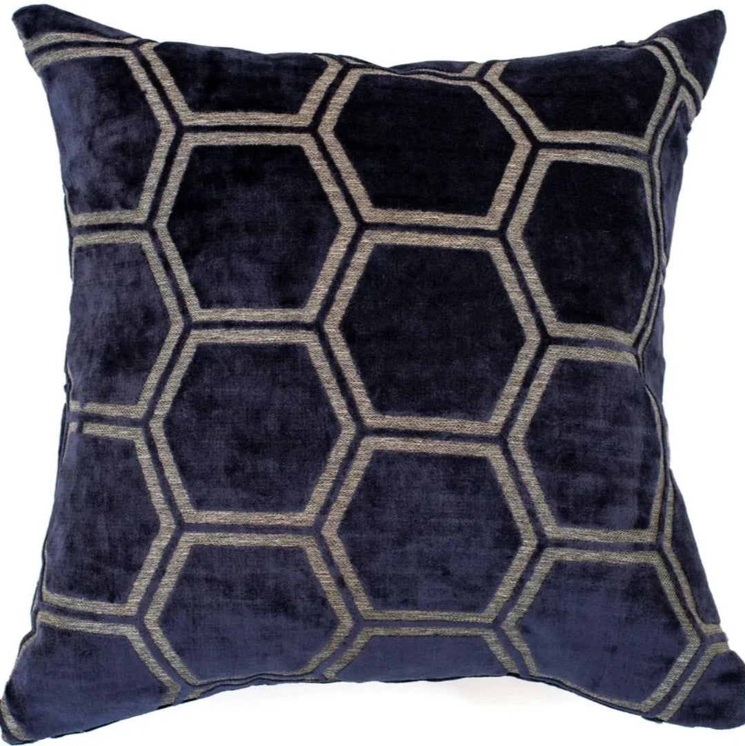 Malini Ivor Hexagon Cushion in Navy