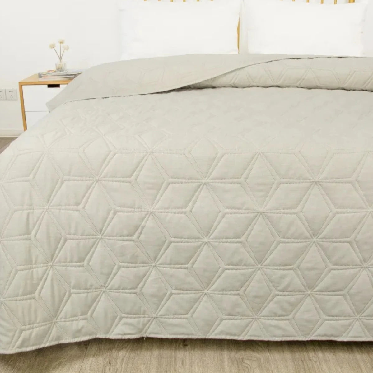 Malini Lombardi Cream Quilted Bedcover