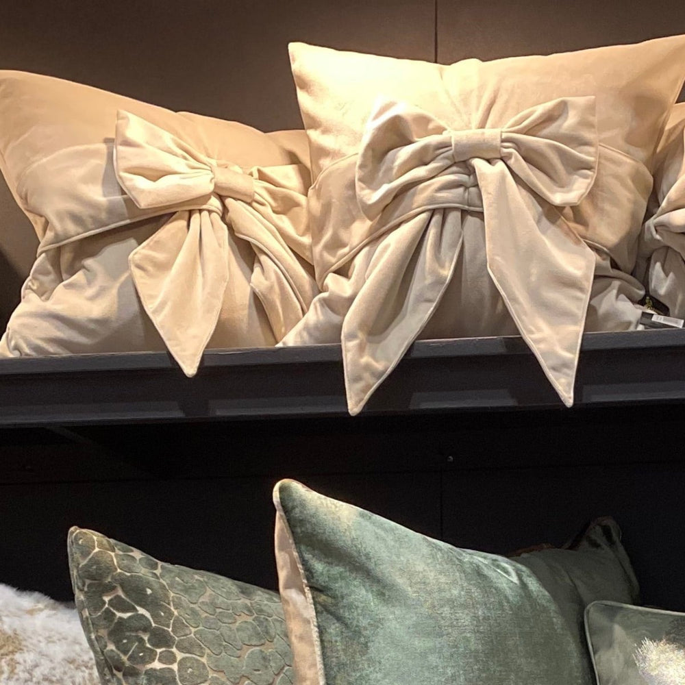 Malini Paul Moneypenny Tiedup Bow Cushion in Cream