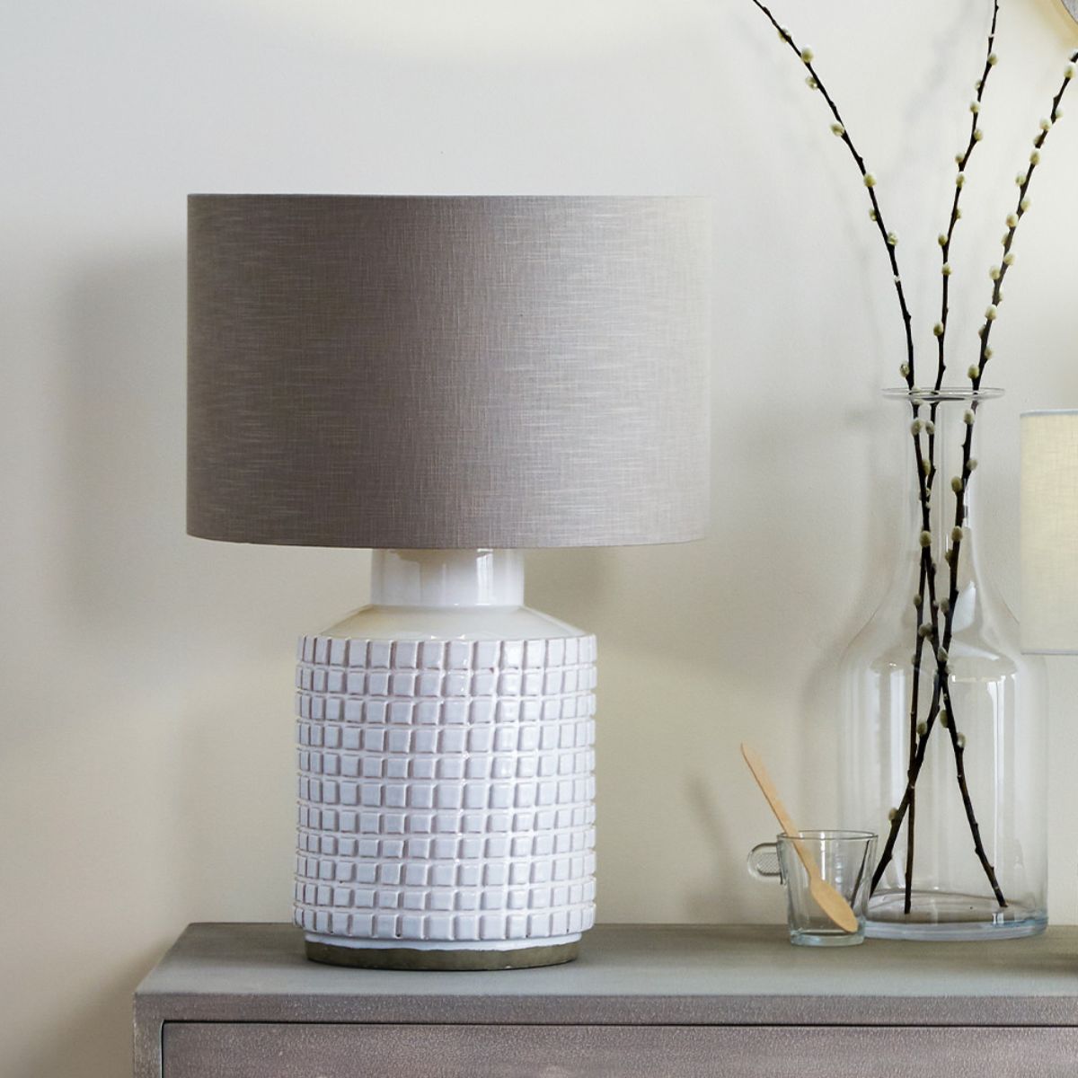 Pacific Lifestyle Malone Textured White Squares Design Stoneware Table Lamp Base