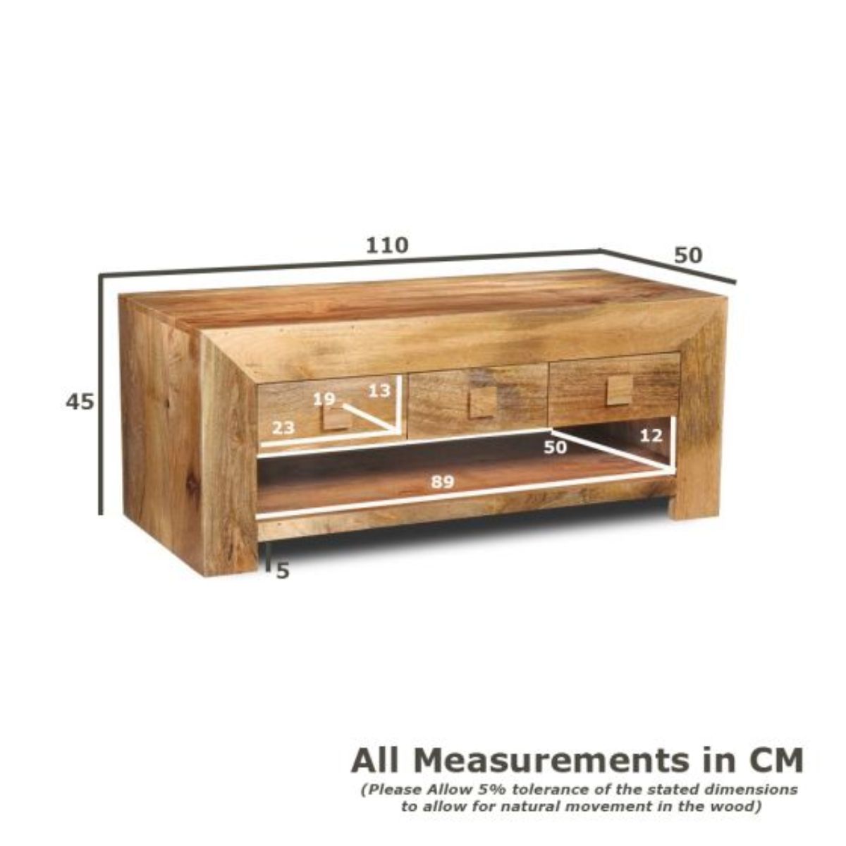 Trade Furniture Mango Wood 110cm 6 Drawer Coffee Table