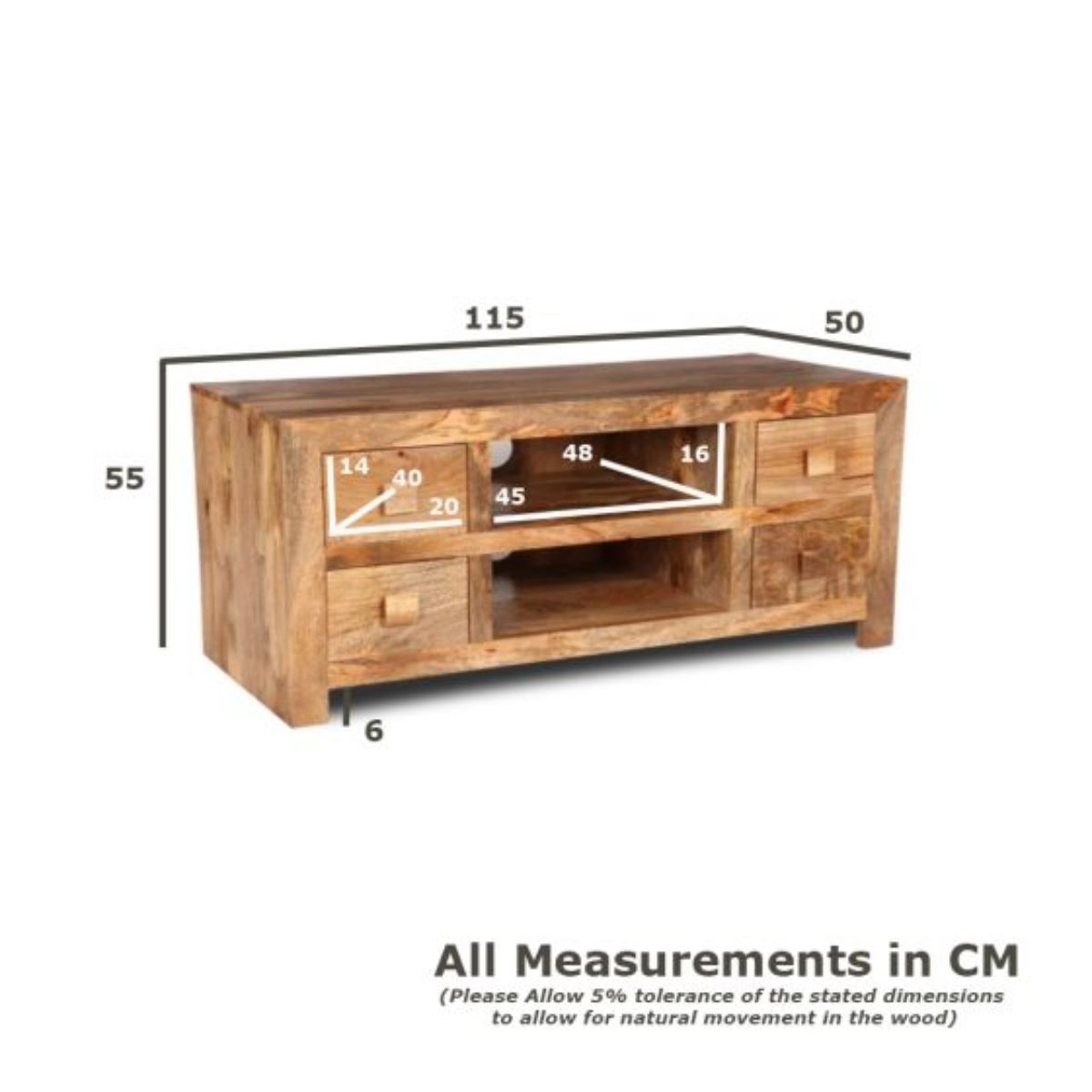 Trade Furniture Mango Wood 115cm 4 Drawer Media Unit