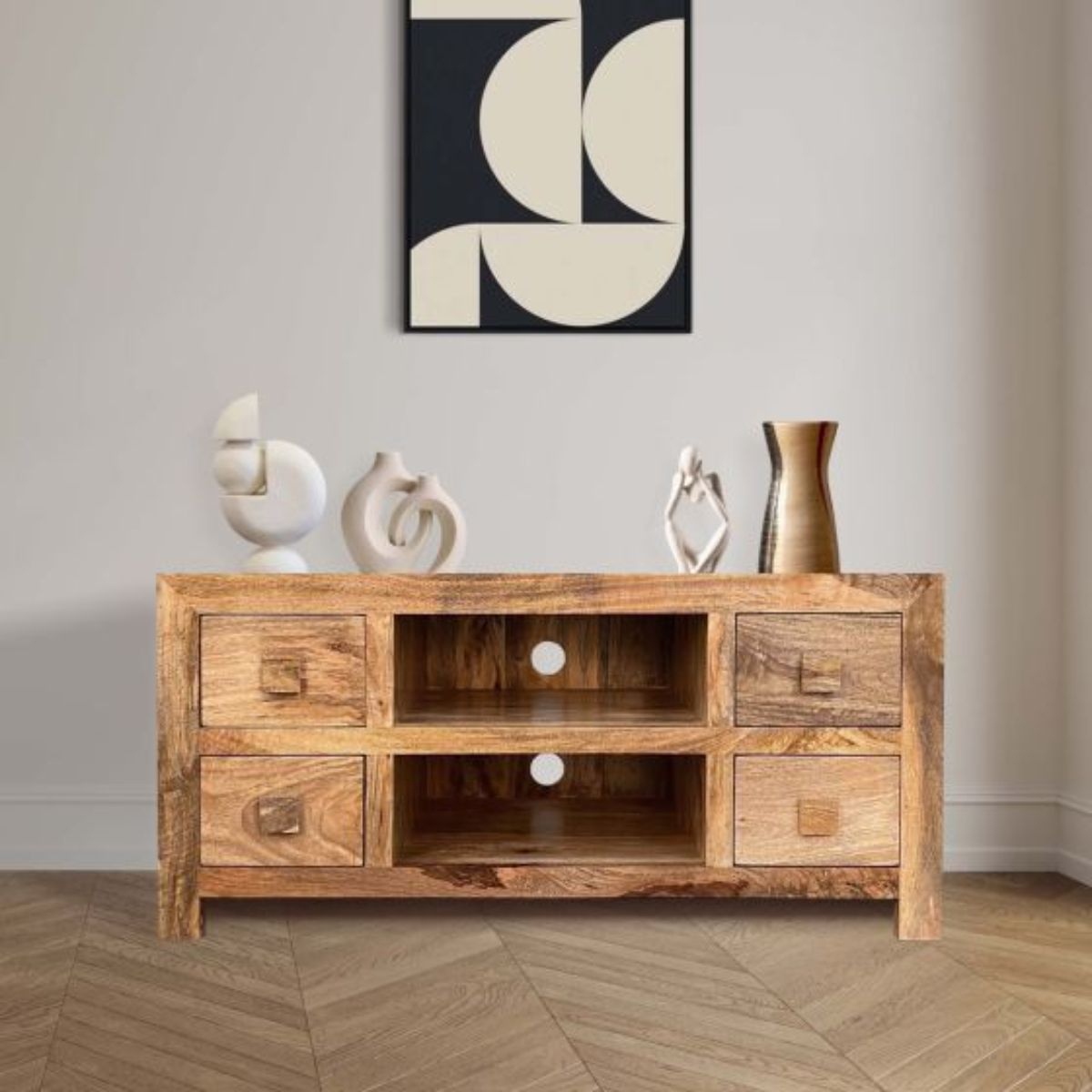 Trade Furniture Mango Wood 115cm 4 Drawer Media Unit
