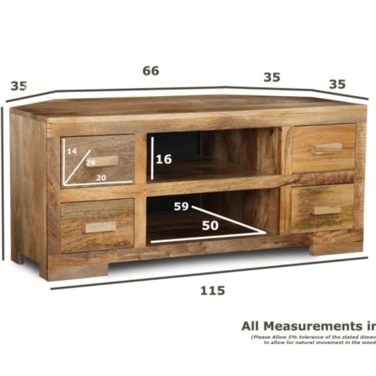 Trade Furniture Mango Wood 115cm Corner TV Unit