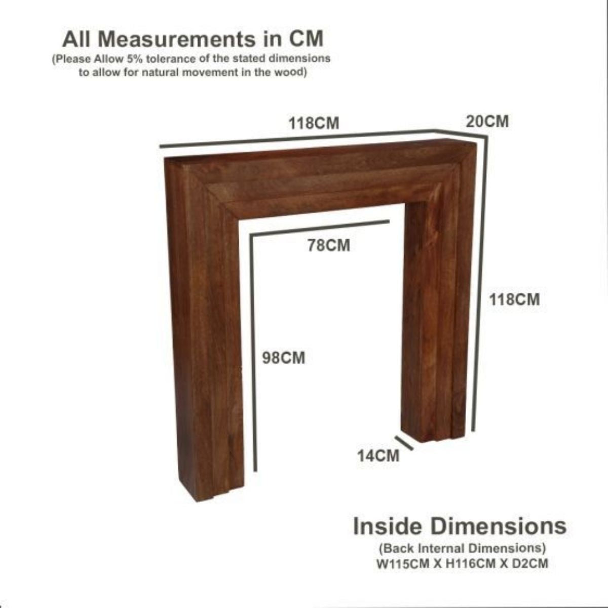 Trade Furniture Mango Wood 118cm Fire Surround
