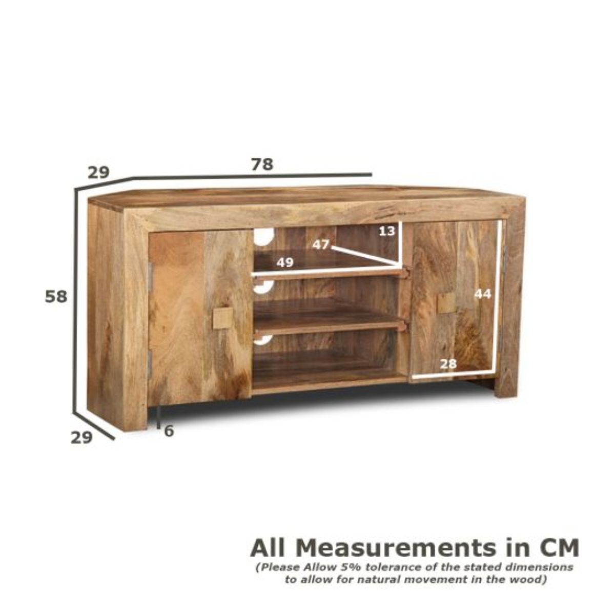Trade Furniture Mango Wood 120cm Corner TV Unit