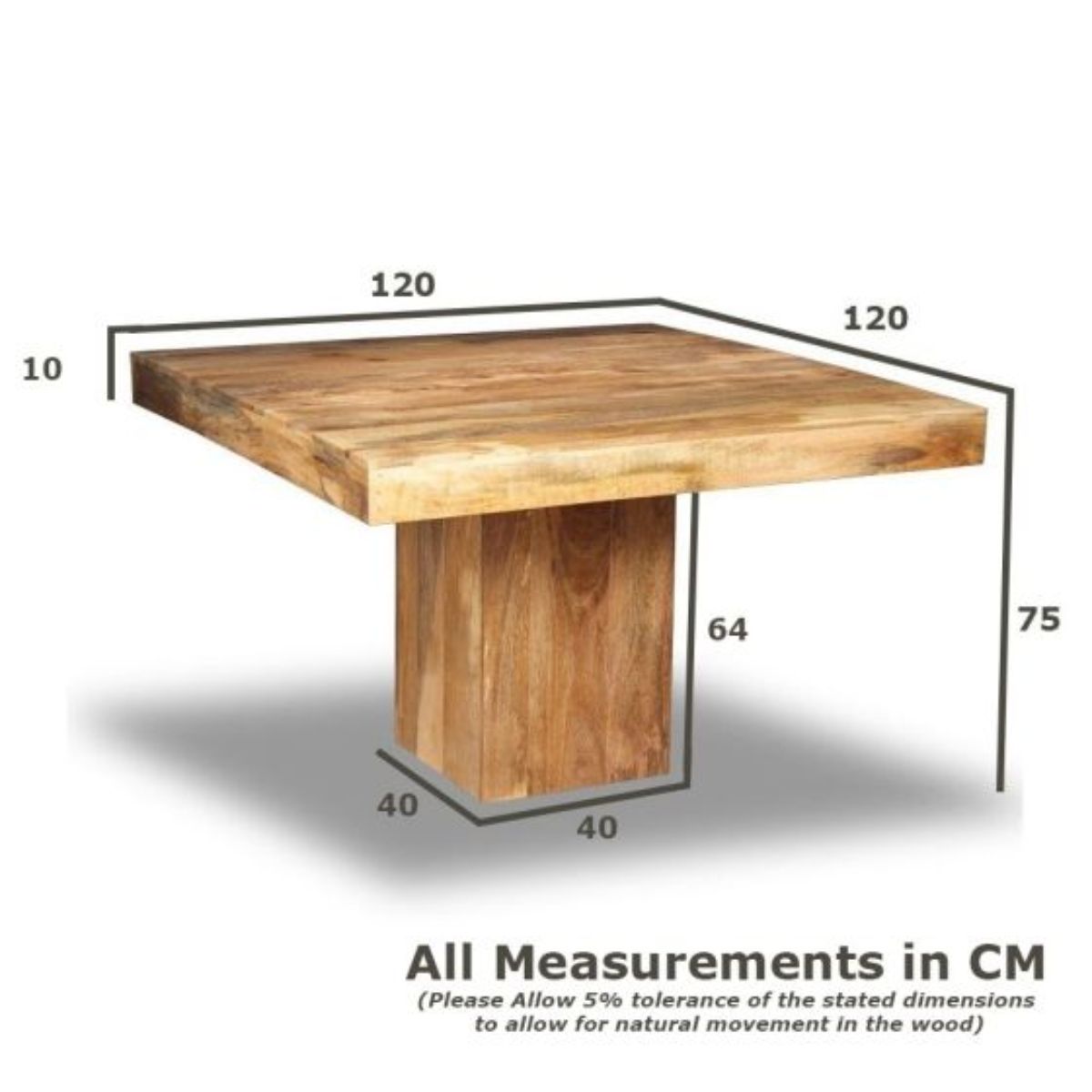 Trade Furniture Mango Wood 120cm Cube Dining Table