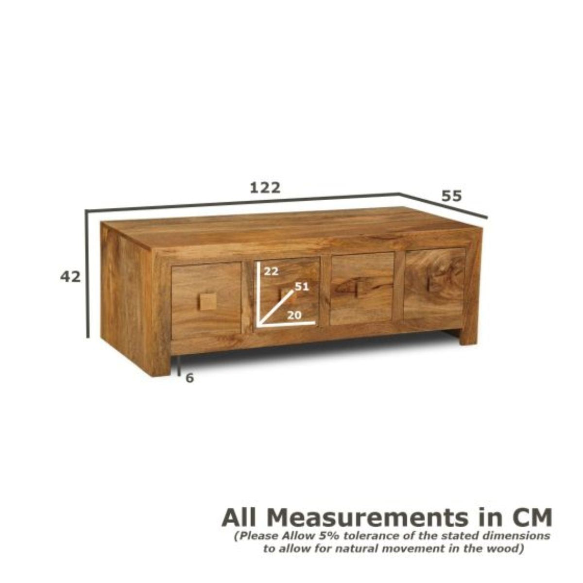 Trade Furniture Mango Wood 122cm Trunk Coffee Table