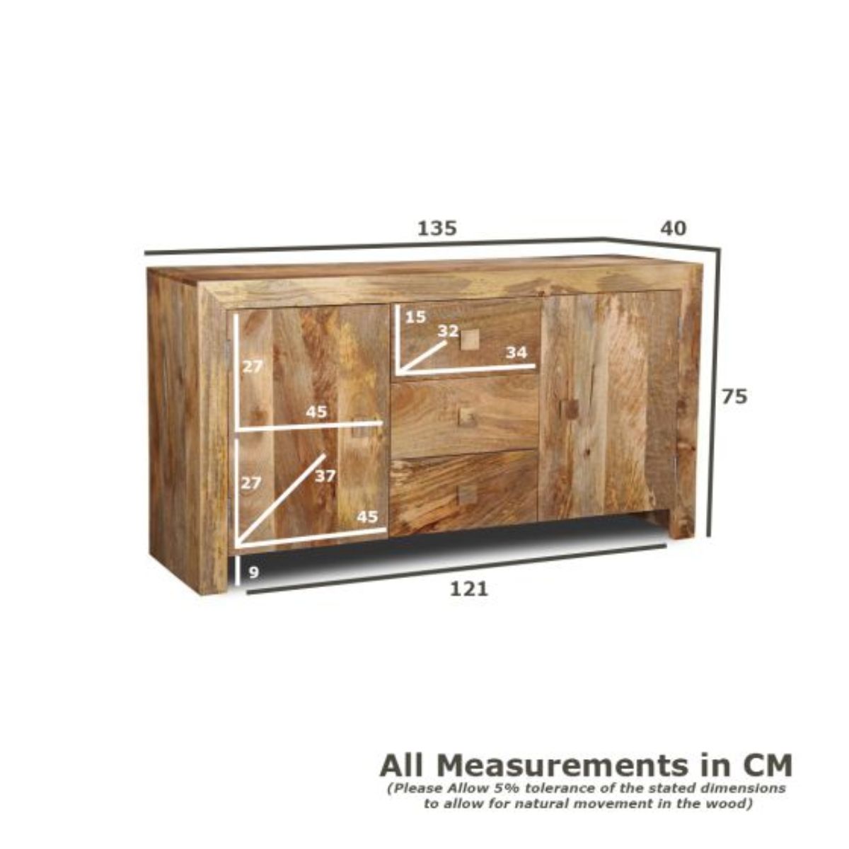 Trade Furniture Mango Wood 135cm Large Dresser