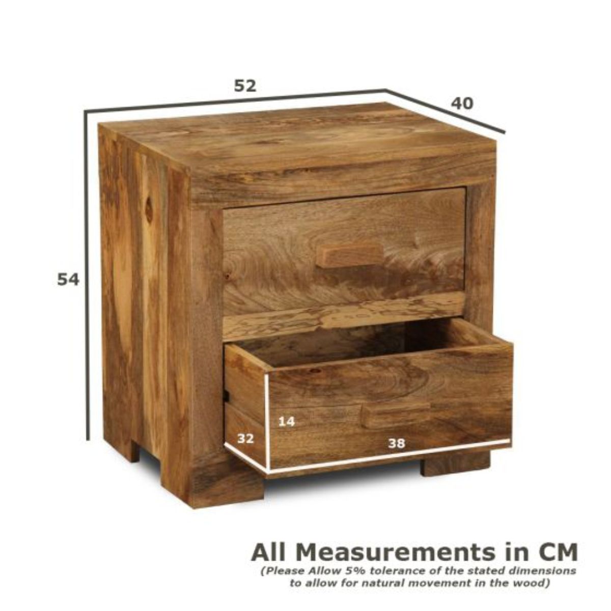 Trade Furniture Mango Wood 52cm 2 Drawer Chest