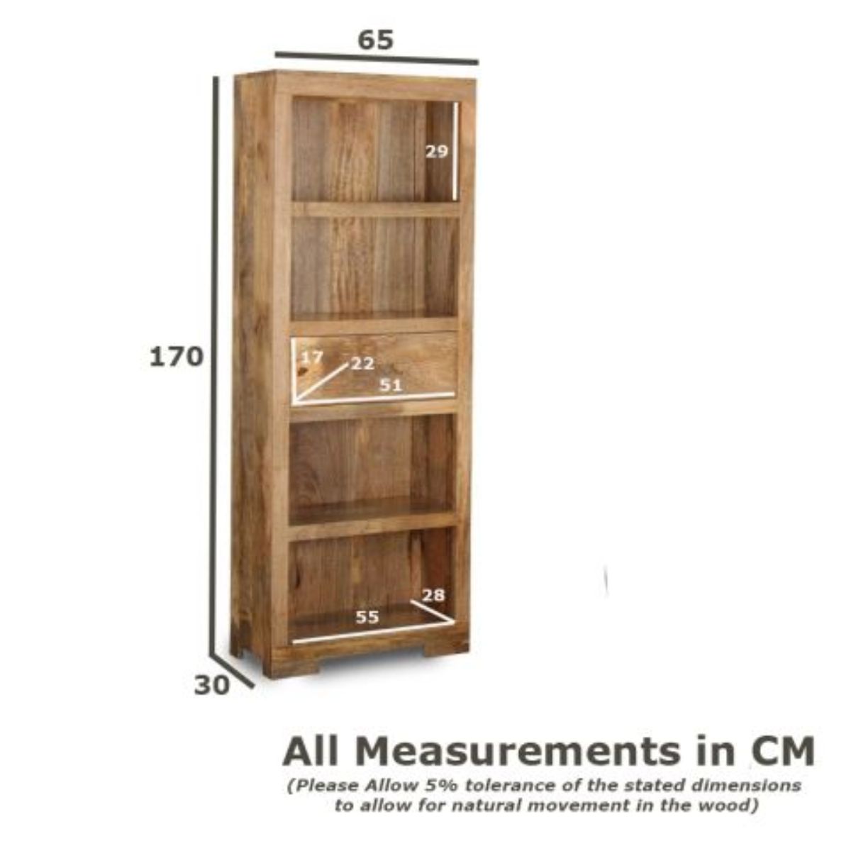Trade Furniture Mango Wood 65cm 1 Drawer Bookcase