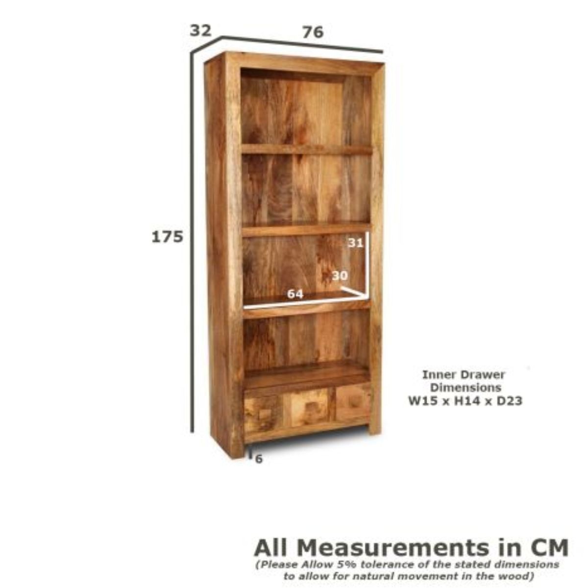 Trade Furniture Mango Wood 76cm 3 Drawer Bookcase