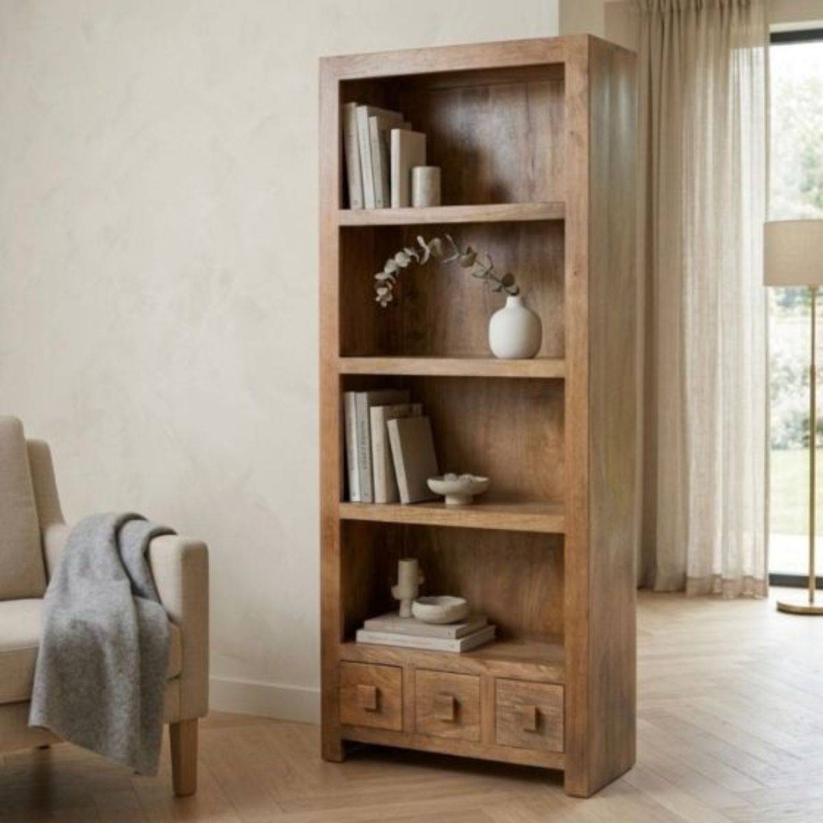 Trade Furniture Mango Wood 76cm 3 Drawer Bookcase