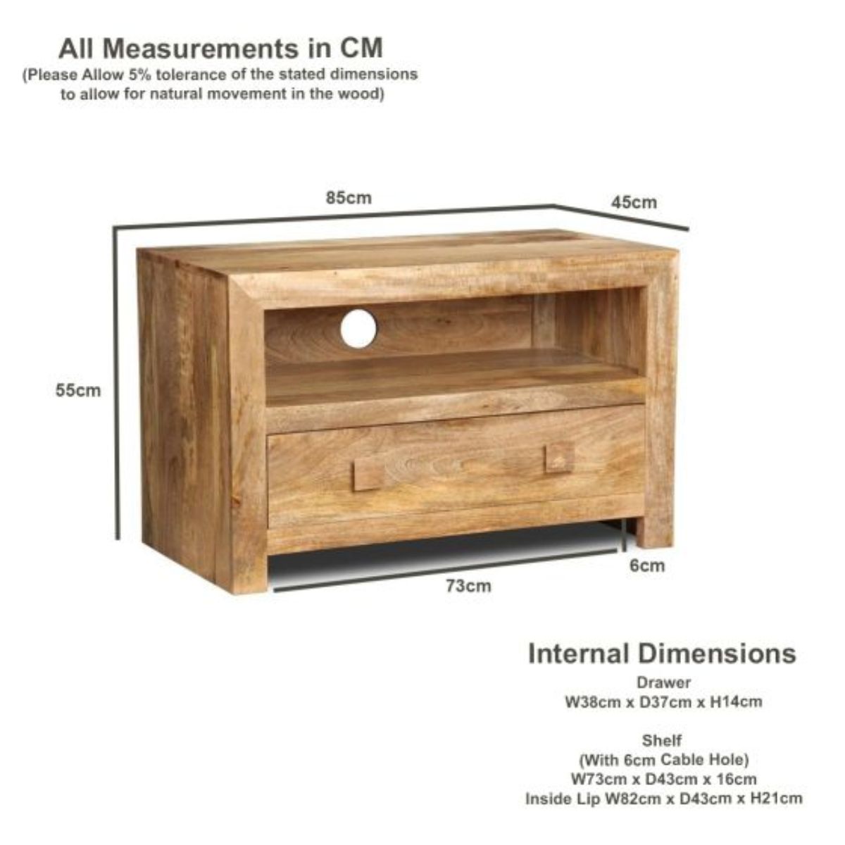Trade Furniture Mango Wood 85cm 1 Drawer TV Unit