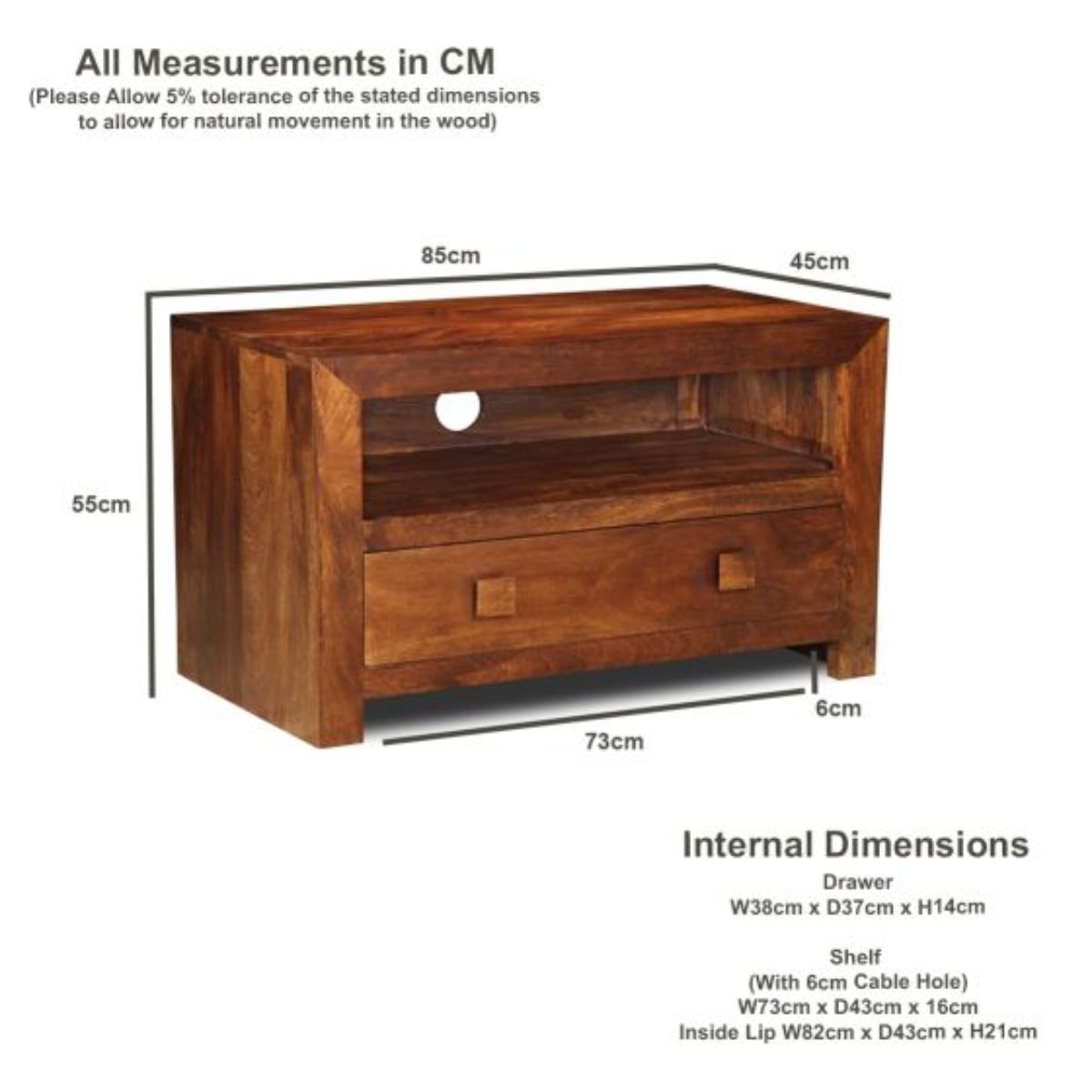 Trade Furniture Mango Wood 85cm 1 Drawer TV Unit