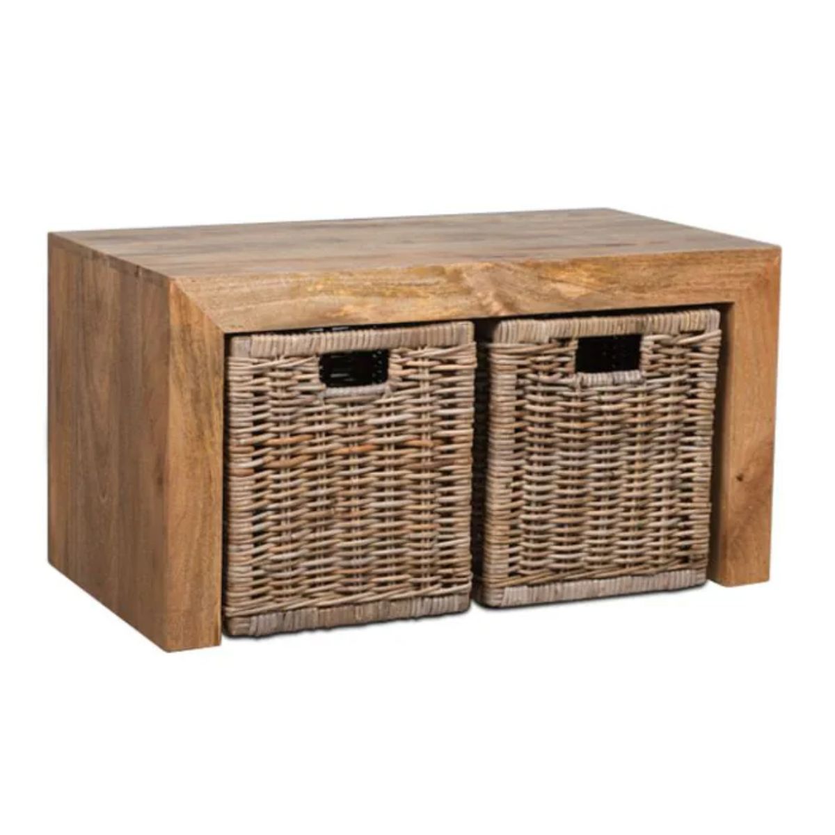 Trade Furniture Mango Wood 85cm Coffee Table with 2 Rattan Baskets