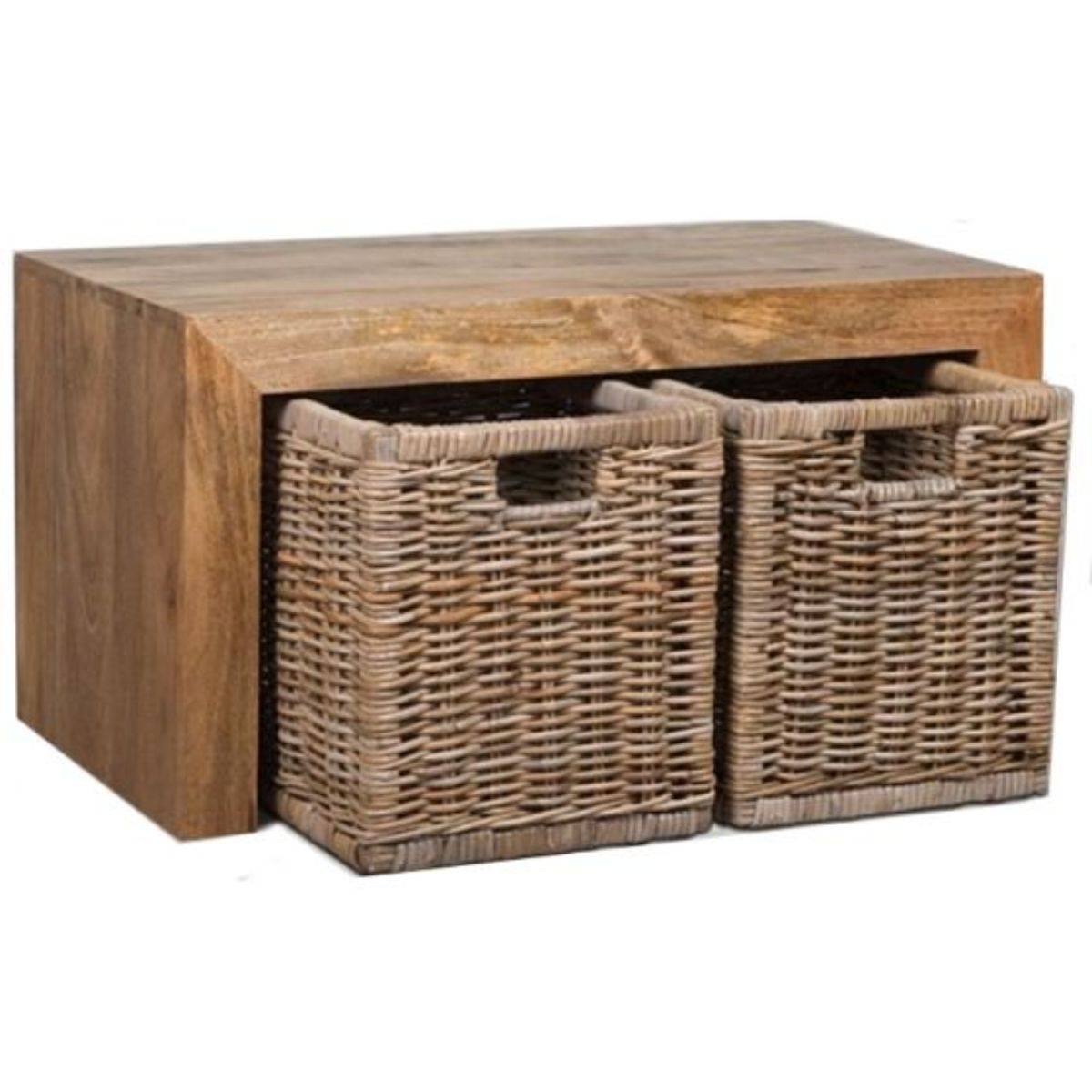 Trade Furniture Mango Wood 85cm Coffee Table with 2 Rattan Baskets
