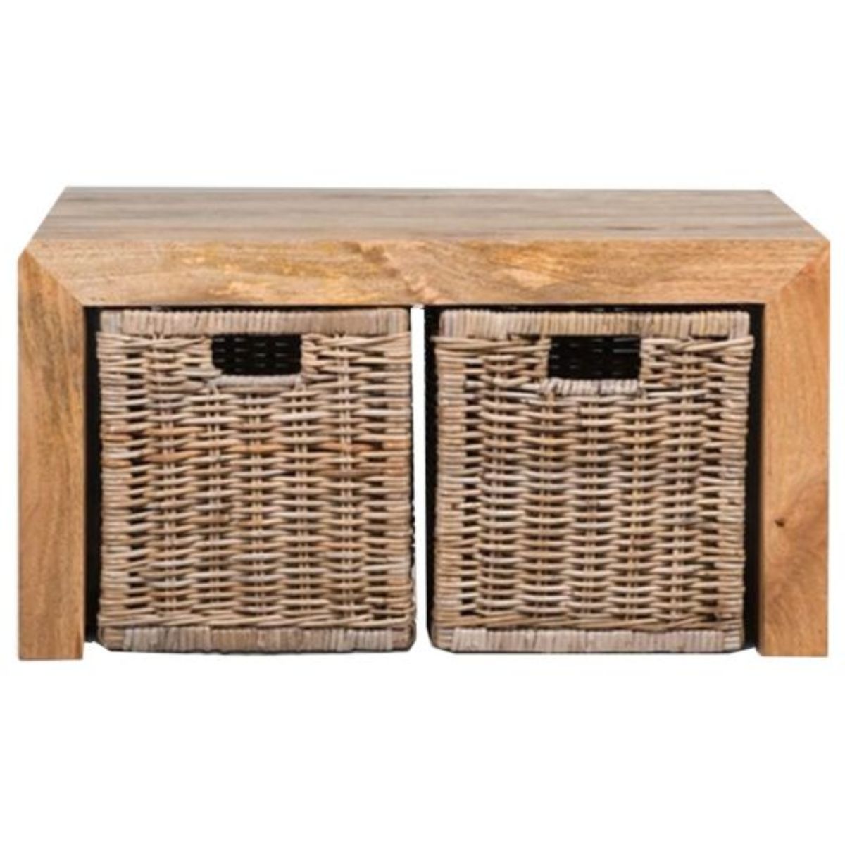 Trade Furniture Mango Wood 85cm Coffee Table with 2 Rattan Baskets