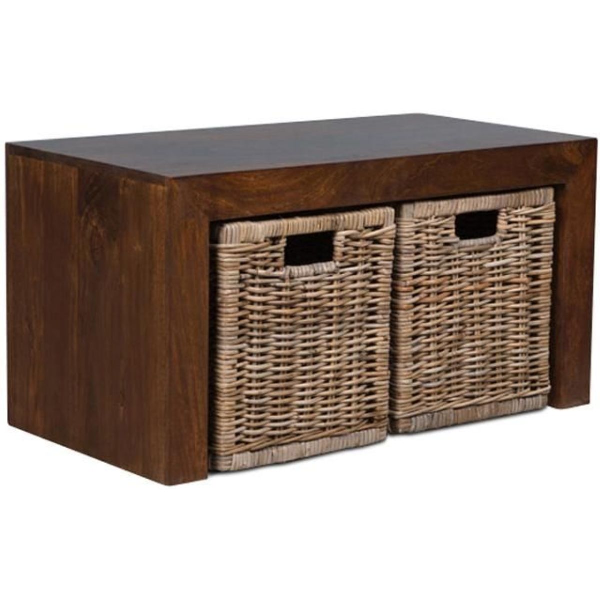 Trade Furniture Mango Wood 85cm Coffee Table with 2 Rattan Baskets