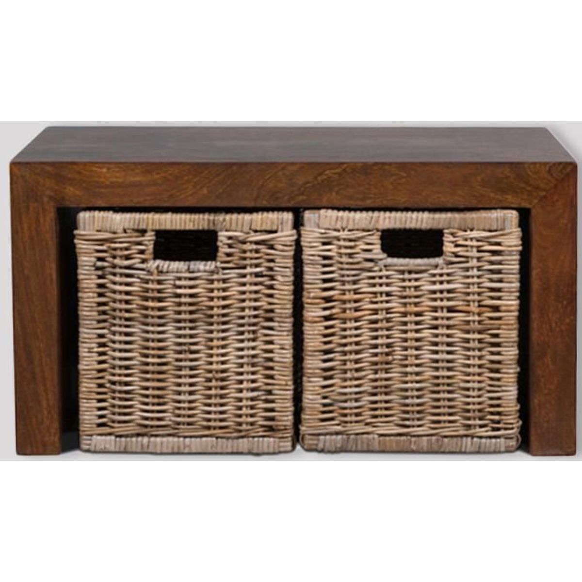Trade Furniture Mango Wood 85cm Coffee Table with 2 Rattan Baskets