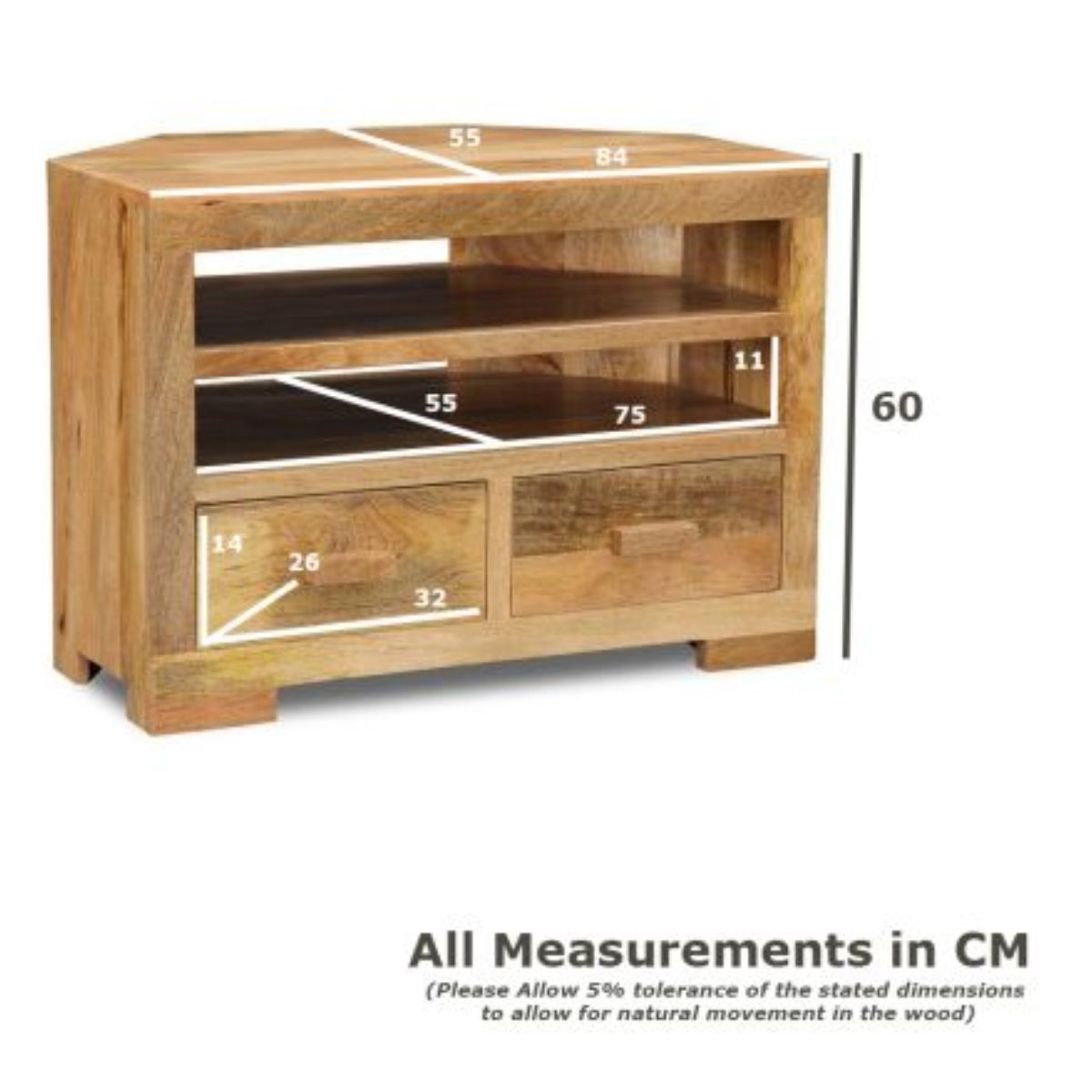Trade Furniture Mango Wood 85cm Corner TV Unit