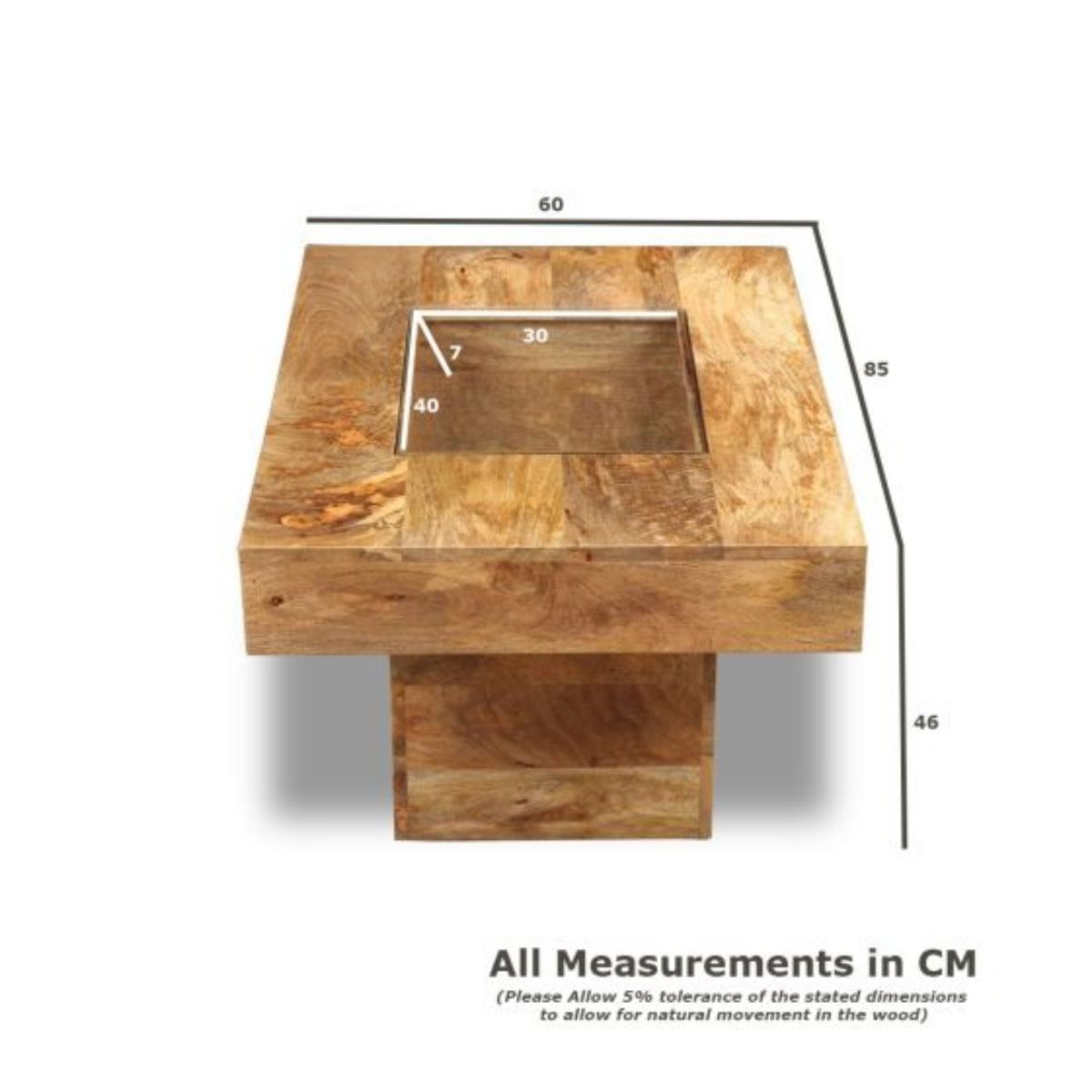 Trade Furniture Mango Wood 85cm Glass Topped Coffee Table